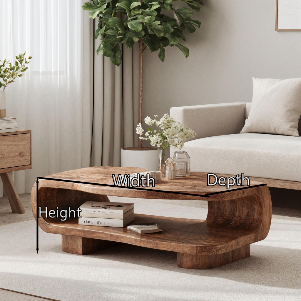 Farmhouse Wooden Coffee Table in Brown with Wax and Oil Finish - view 6