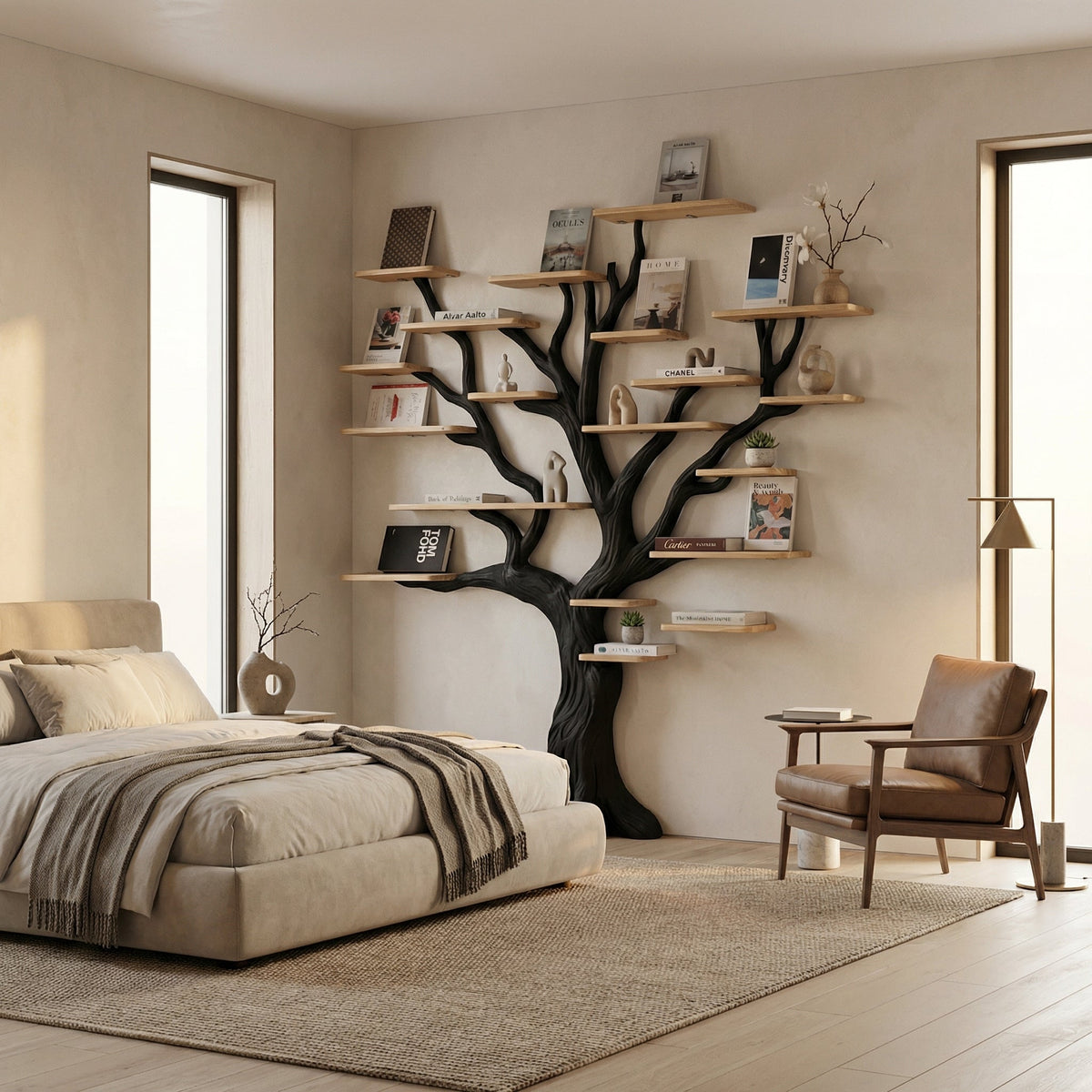 Tree Branch Floating Bookshelf with Natural Wood Shelves - view 4