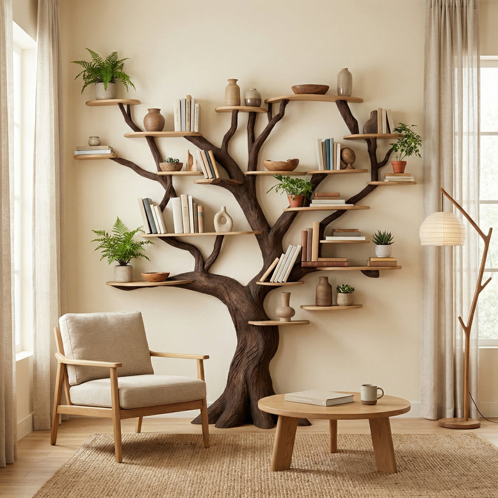 Tree Branch Floating Bookshelf with Natural Wood Shelves - view 3