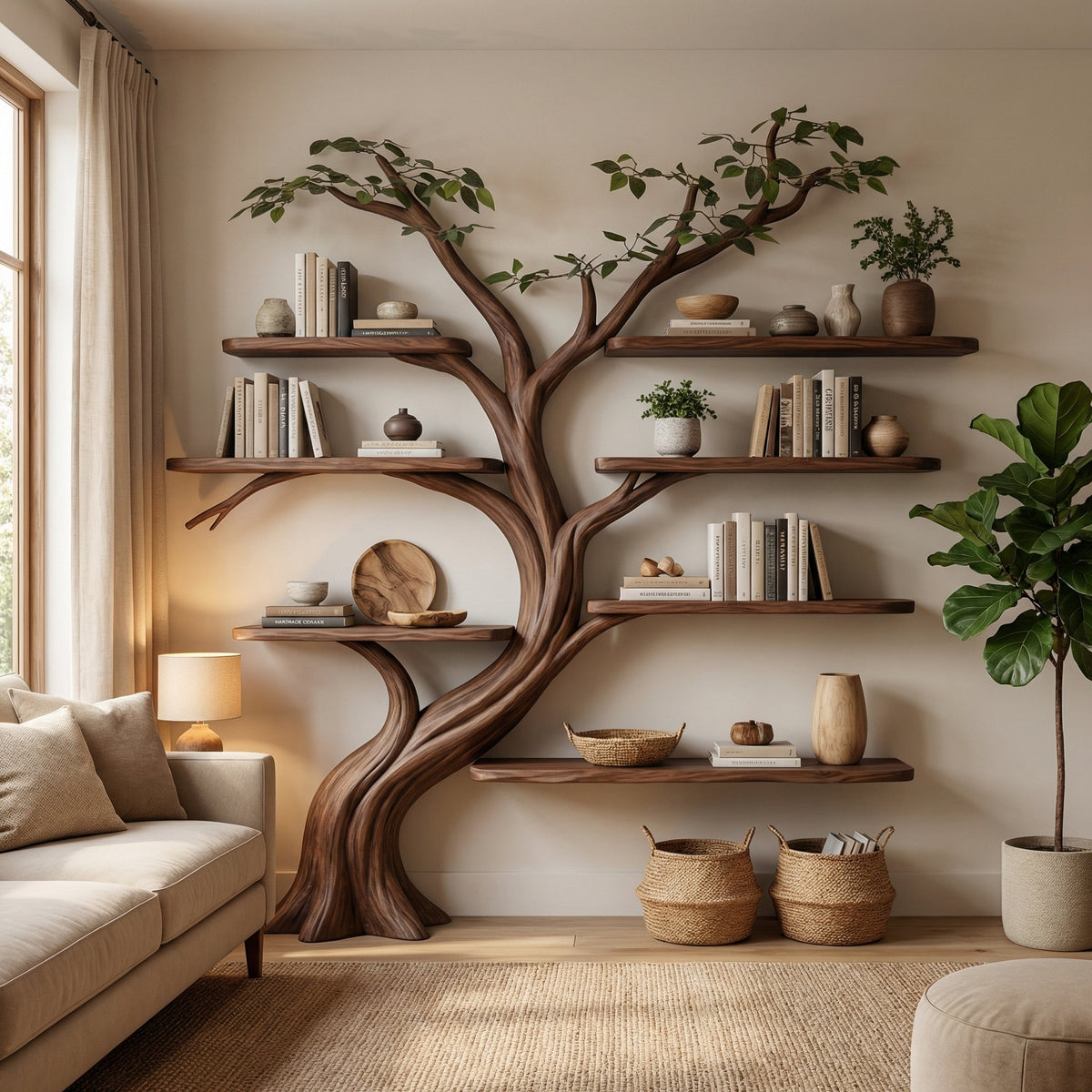 Driftwood Branch Floating Wall Shelf with Tree Design - view 4