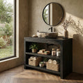 Custom Live Edge Wood Bathroom Vanity Cabinet, With or Without Sink in Black finish
