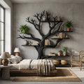 Rustic Tree Branch Bookshelf for Living Room and Library Walls in Black finish
