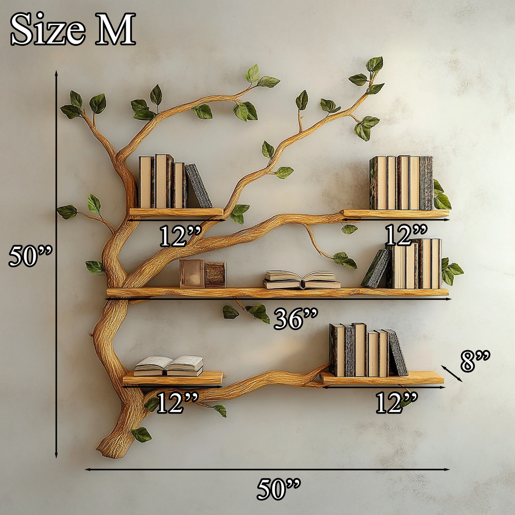 Wall-Mounted Tree Branch Bookcase with Floating Wood Shelves - view 5