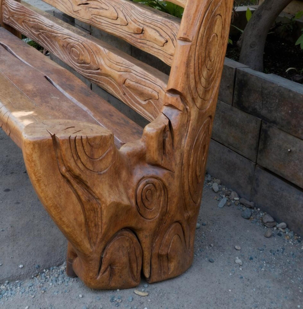 Rustic Solid Log Wood Garden Bench with Backrest for Patio - view 2