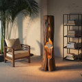 Rustic Hollowed Log Wooden Floor Lamp for Living Room and Bedroom
