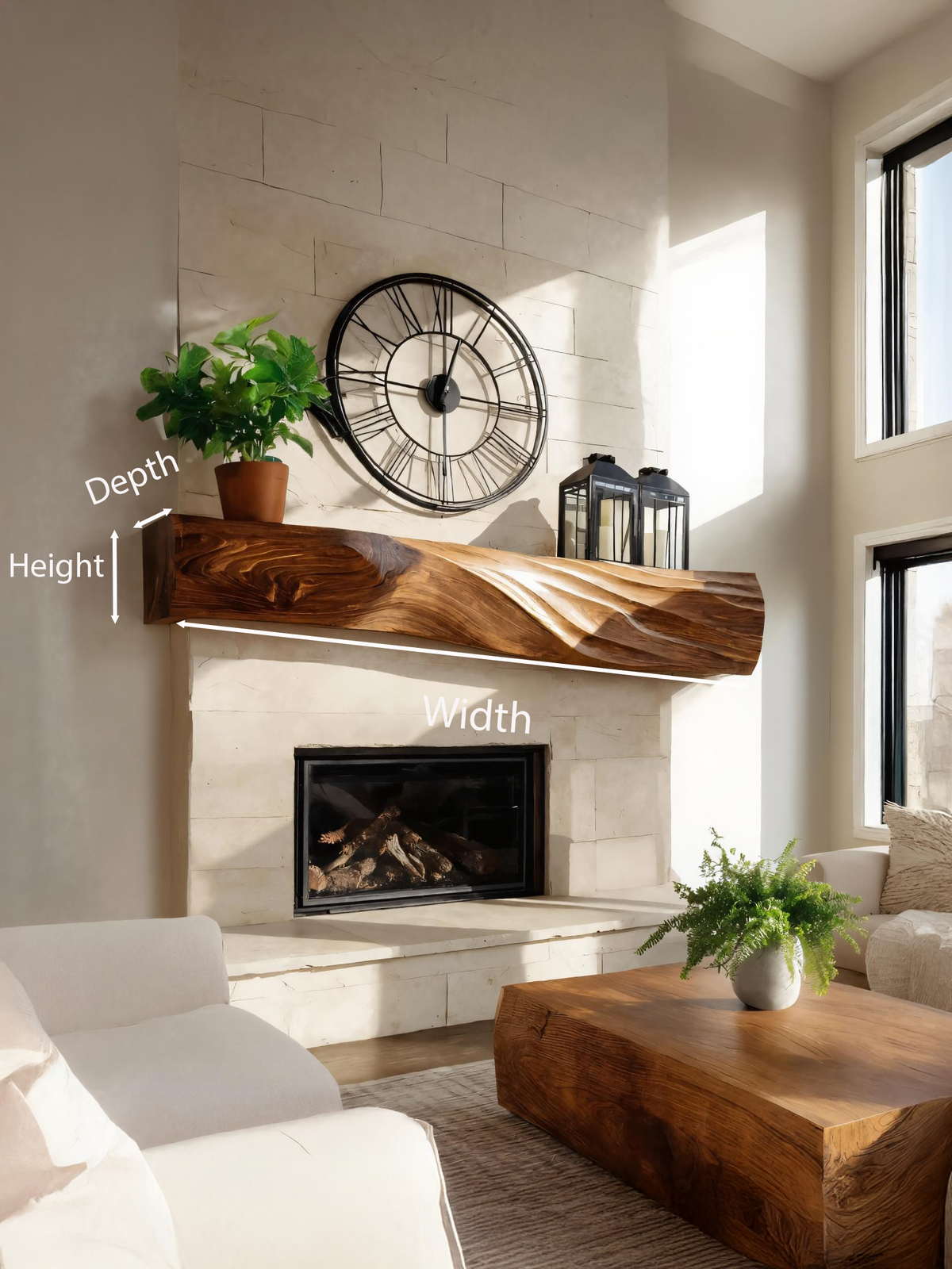 Solid Wood Block Fireplace Mantel with Sculpted Grain Surface - view 7