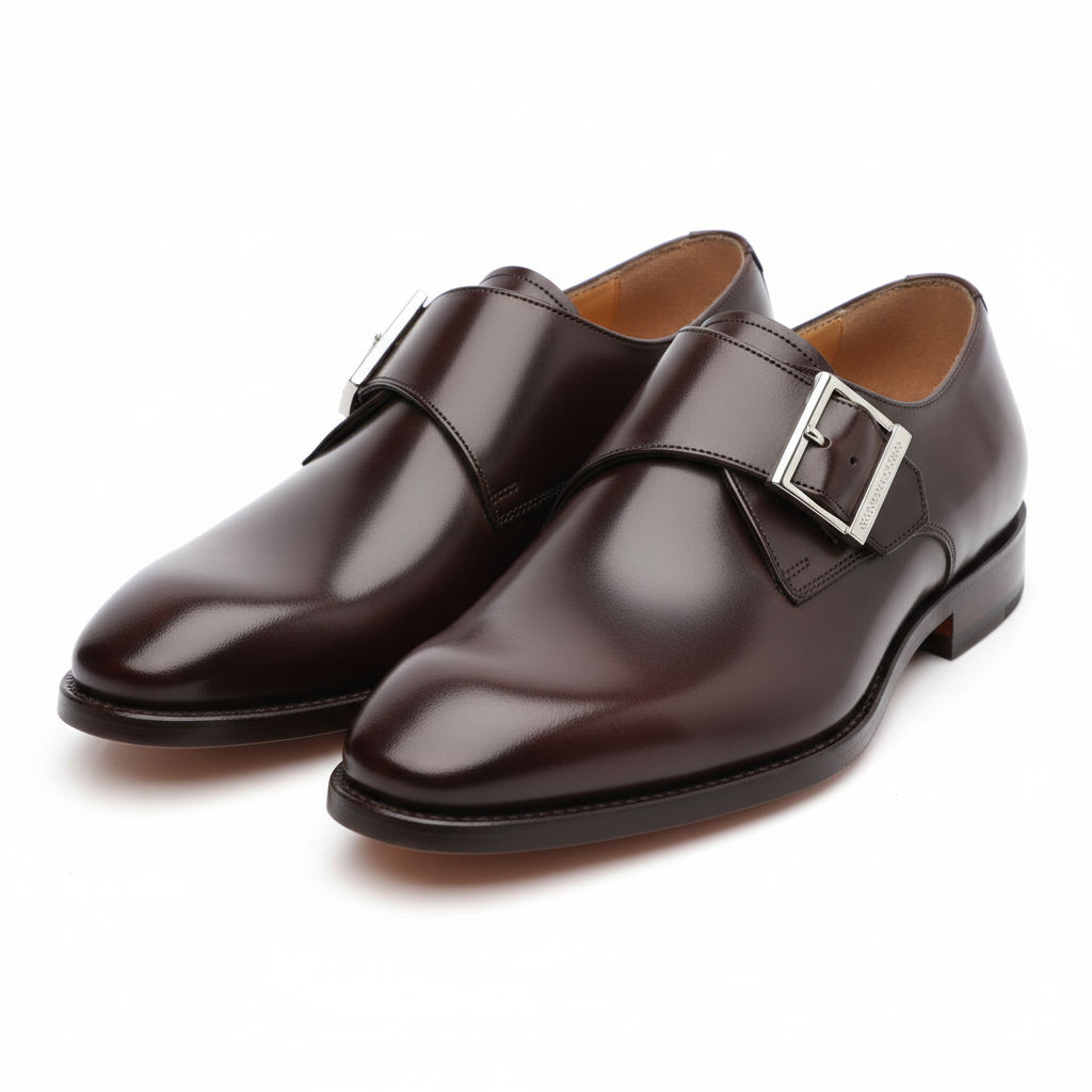 Single Monk Strap Leather Shoes in dark brown