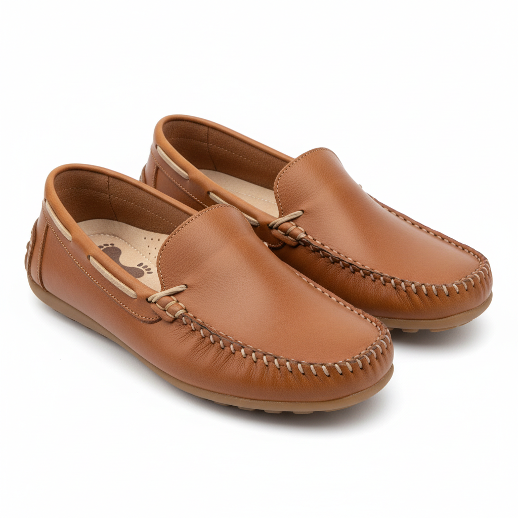 Moccasin Leather Shoes in camel brown