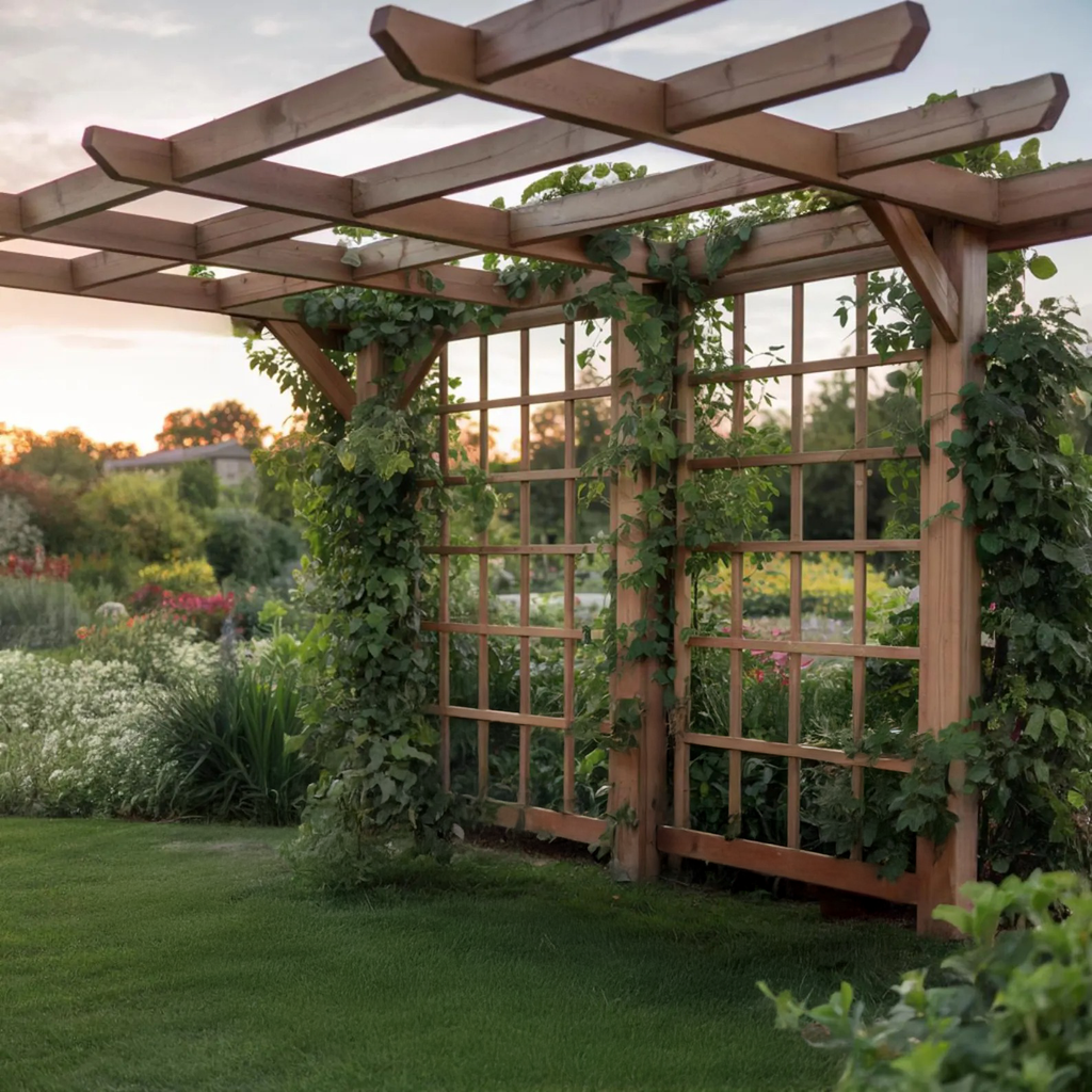 Rustic Solid Wood Garden Pergola Trellis for Patio or Yard