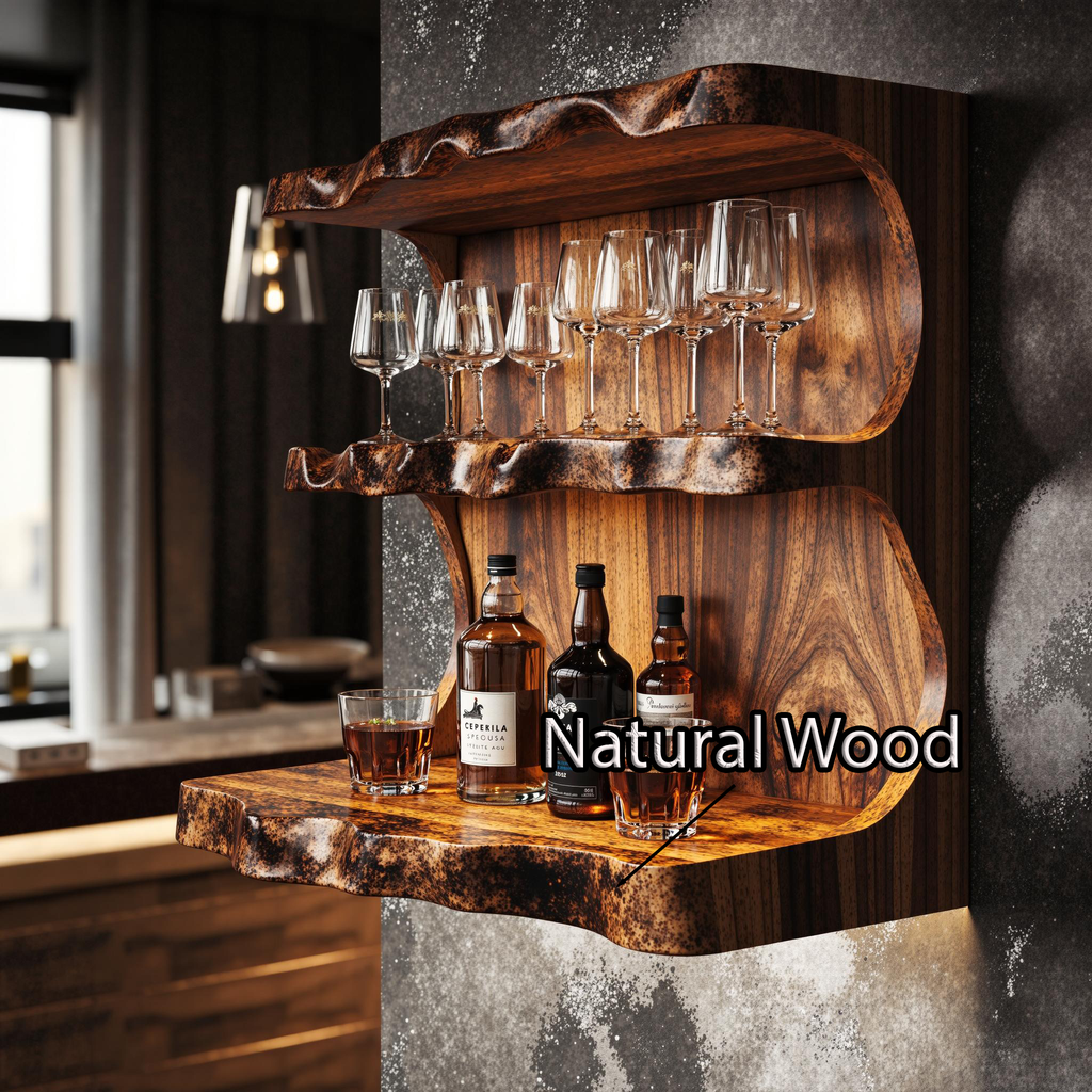 Reclaimed Tamarind Wood Floating Wine Bar Shelf - view 4