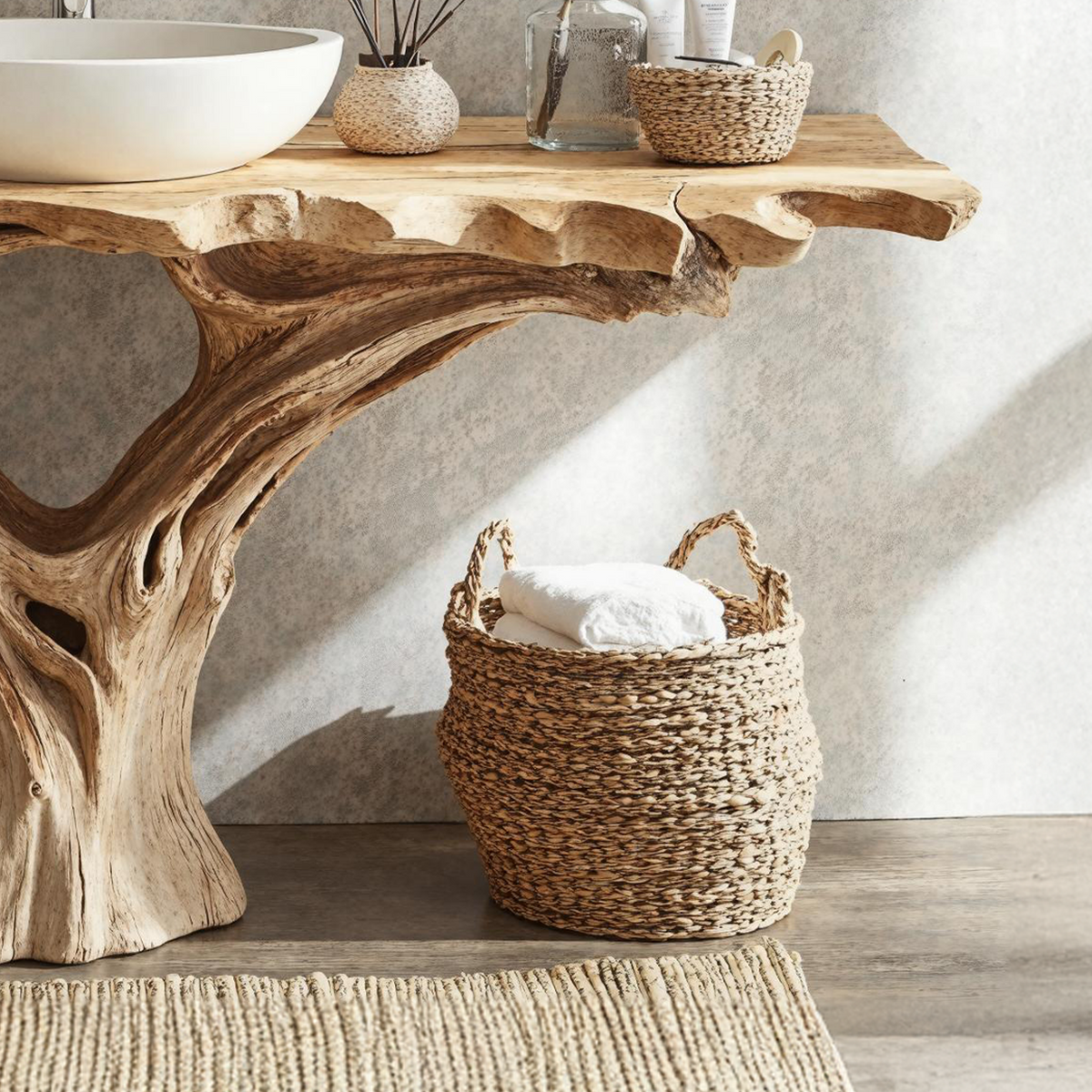 Farmhouse Live Edge Natural Wood Bathroom Vanity Shelf - view 4
