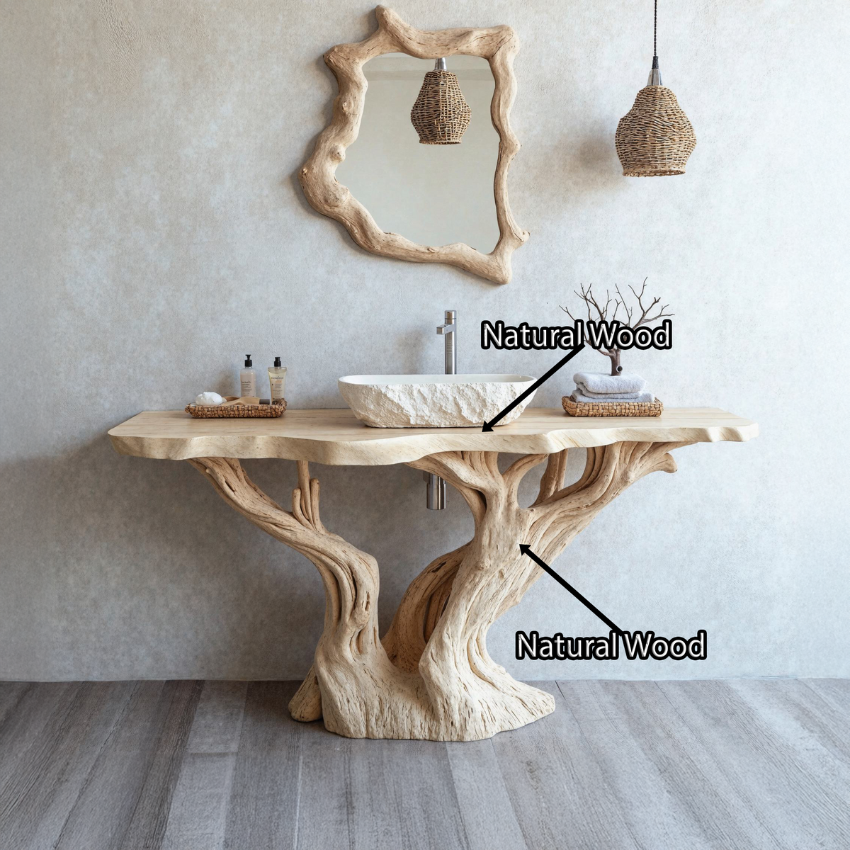 Reclaimed Wood Live Edge Bathroom Vanity Top, Natural Finish - view 6