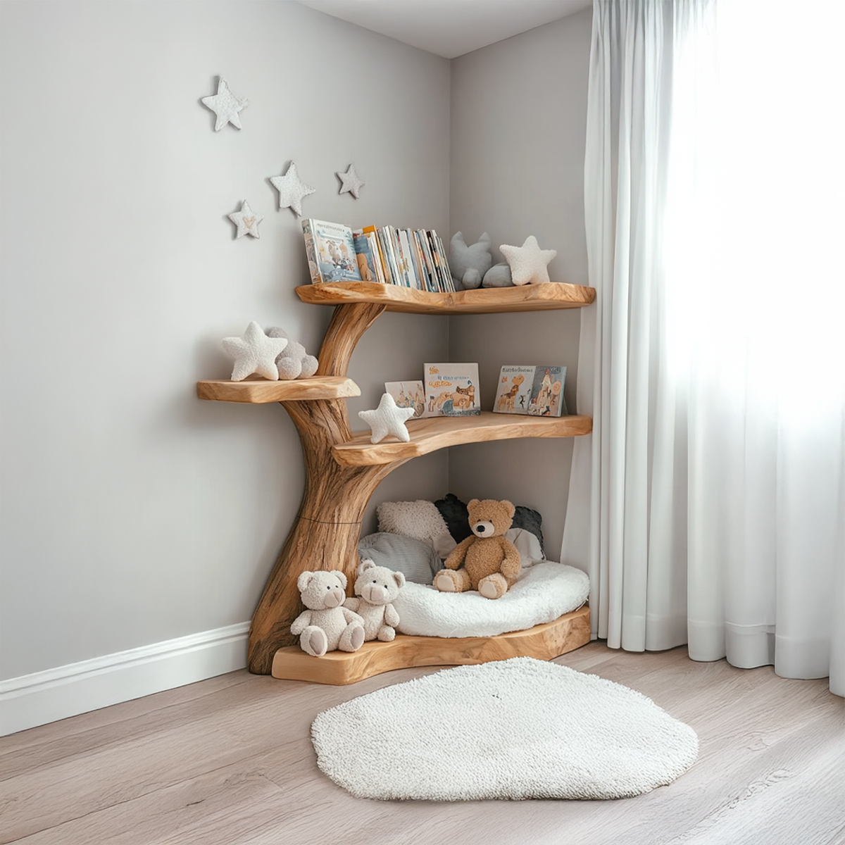 Rustic Corner Tree Branch Bookshelf for Kids Room and Nursery