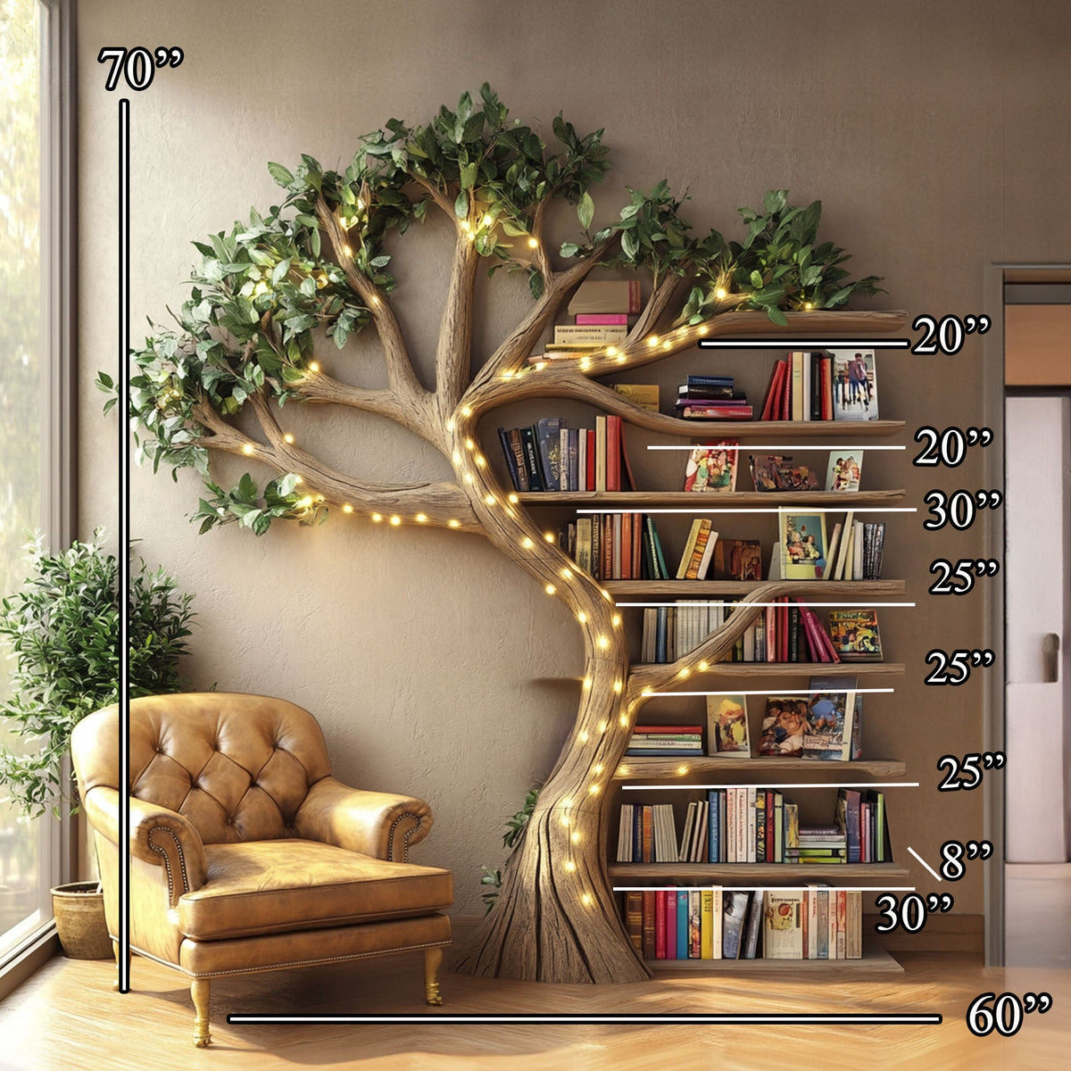 Natural Tree Branch Floating Bookshelf for Living Room Wall - view 5