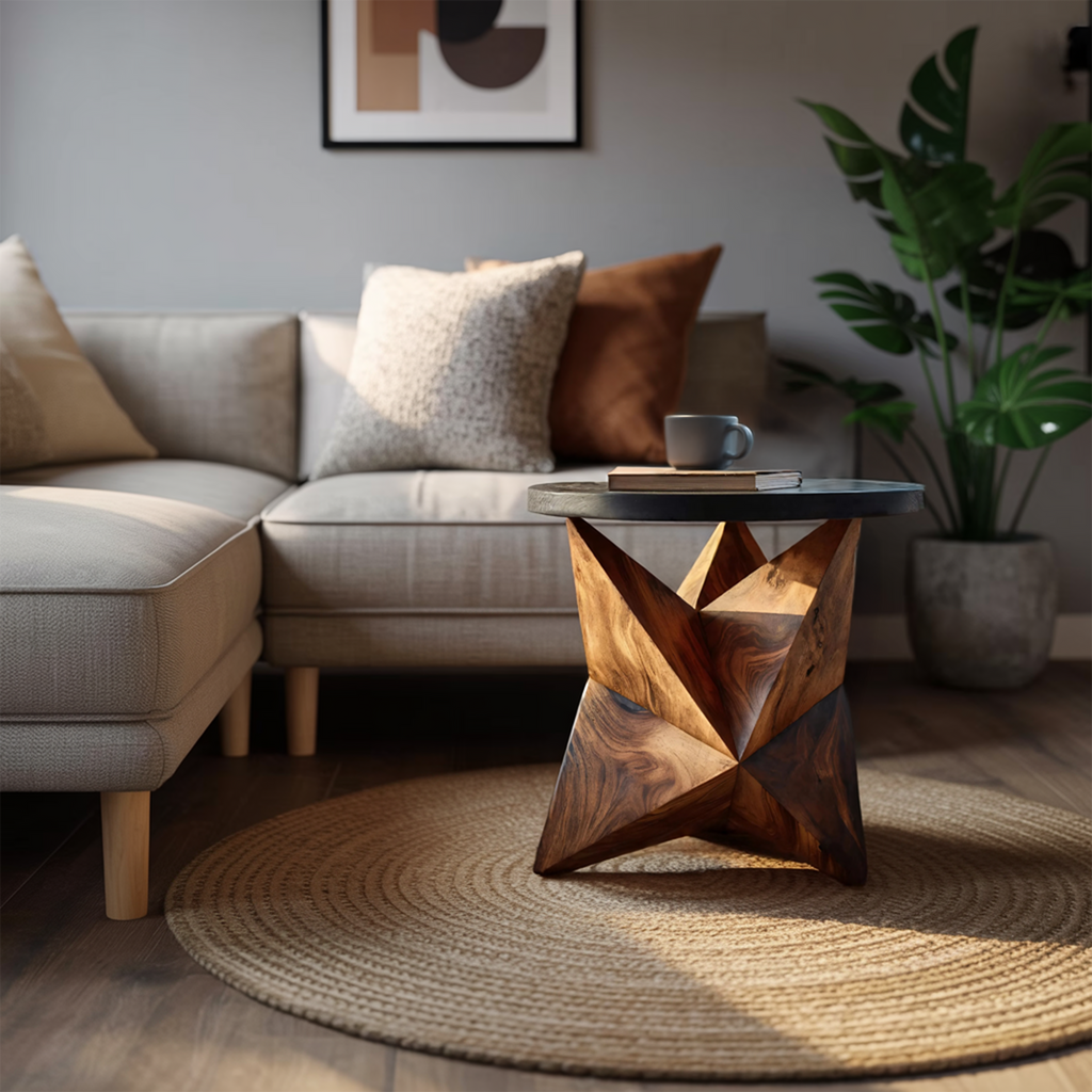 Solid Wood Organic Side Table with Hand Polished Finish - view 4