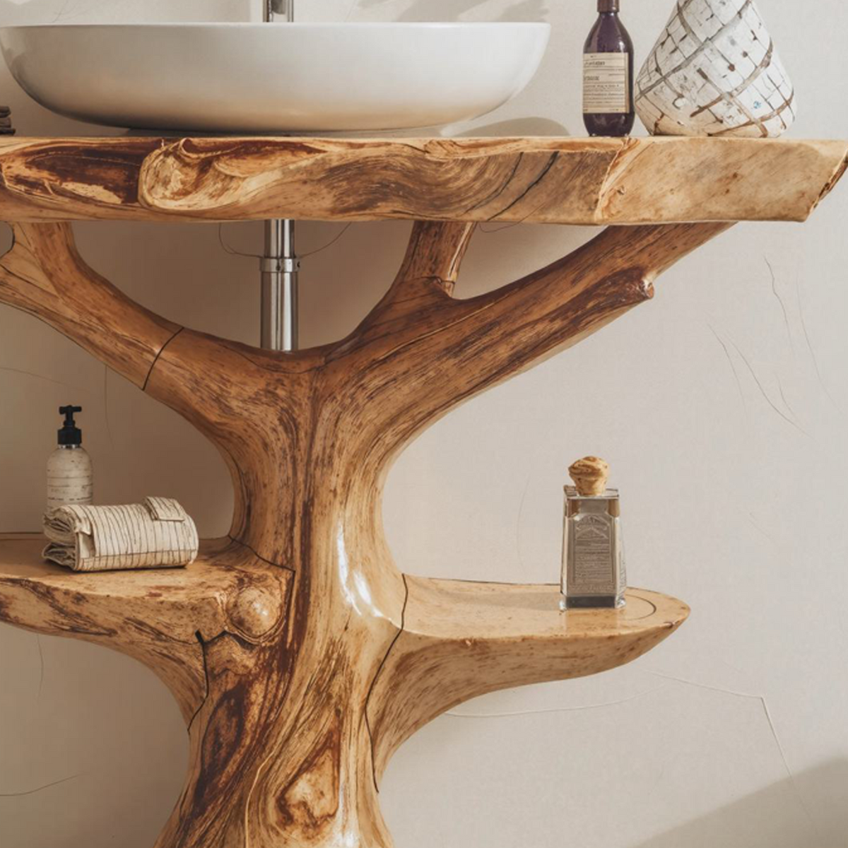 Reclaimed Wood Live Edge Bathroom Vanity in Farmhouse Style - view 5