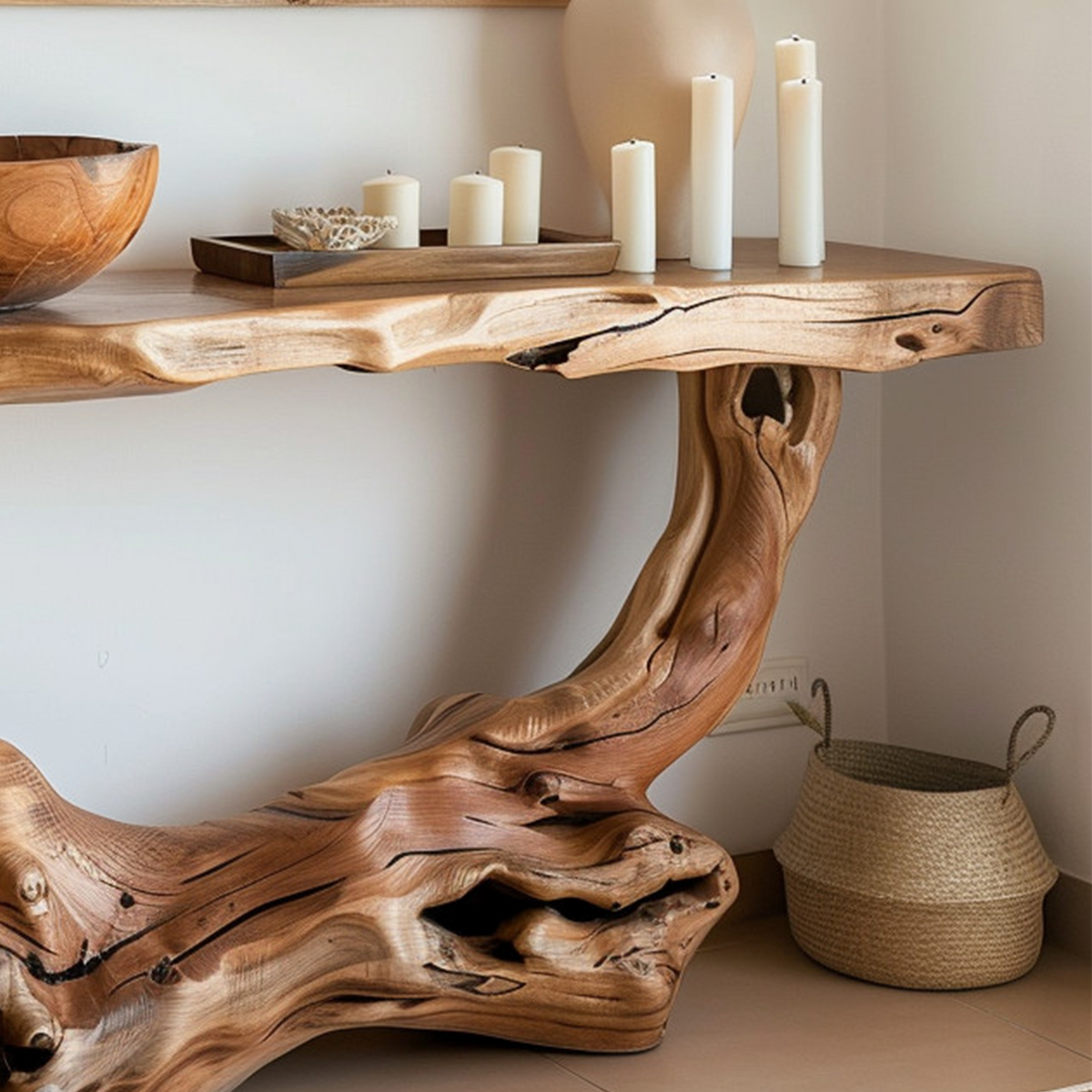 Narrow Solid Wood Console Table in Brown for Hallway or Entry - view 5
