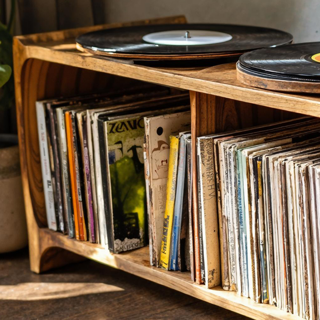 Mid-Century Low Record Player Stand in Natural Wood - view 3