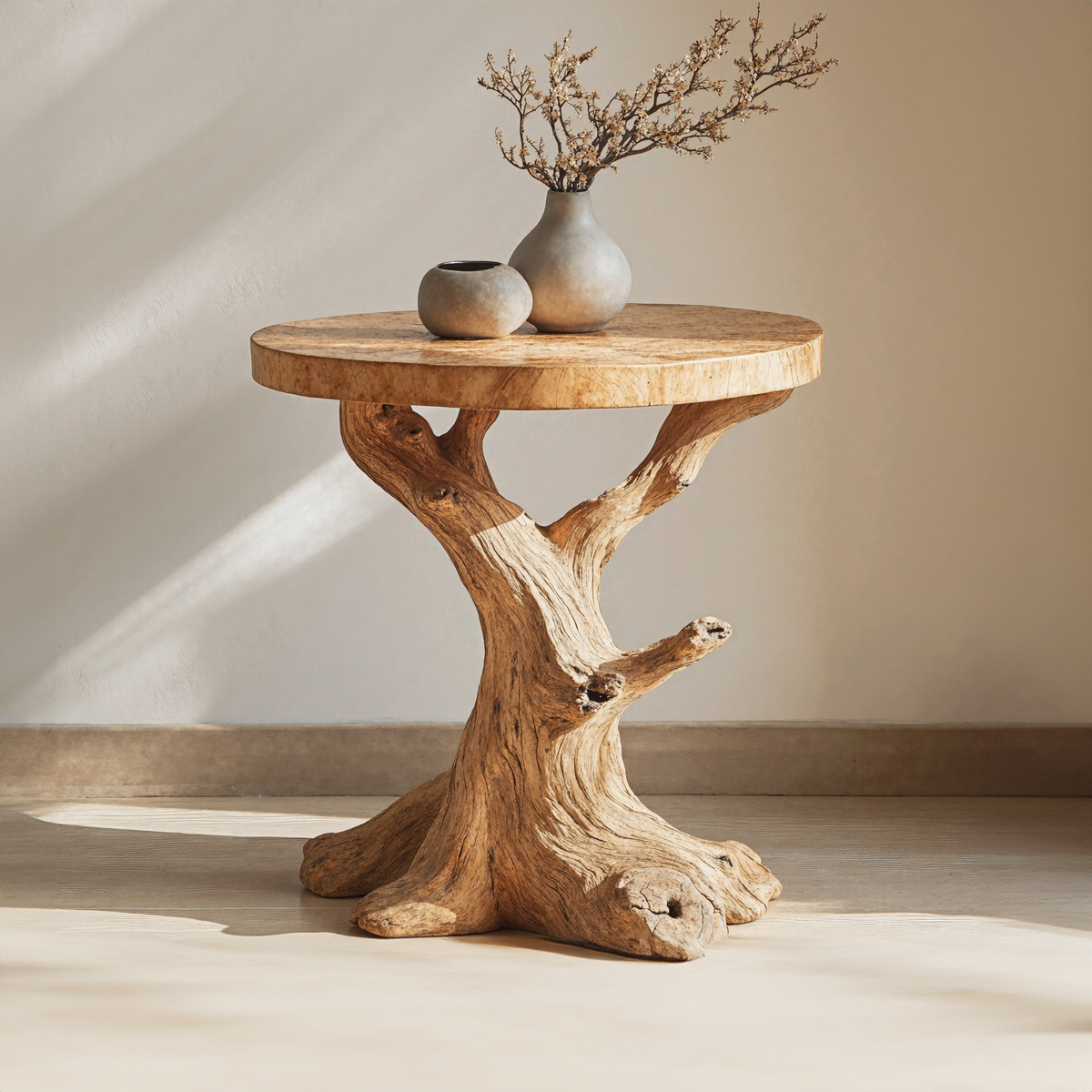 Handcrafted Natural Wood End Table with Wax and Oil Finish