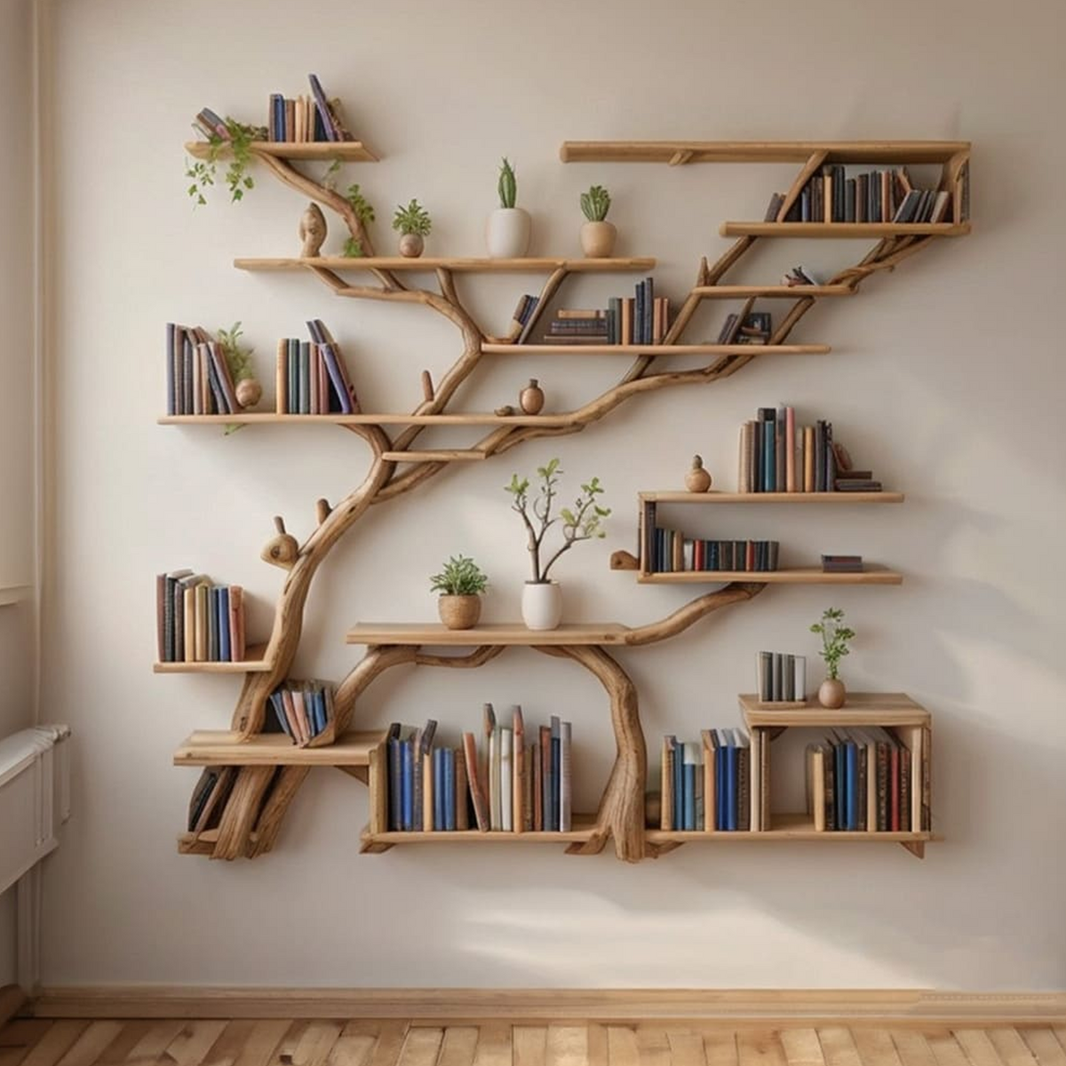 Modern Tree Wall Bookshelf with Floating Branch Shelves, Two Styles - view 2