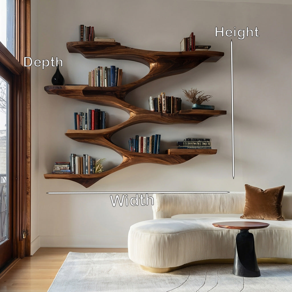 Mid-Century Solid Wood Wall Shelf with Sculptural Tiered Spine - view 8