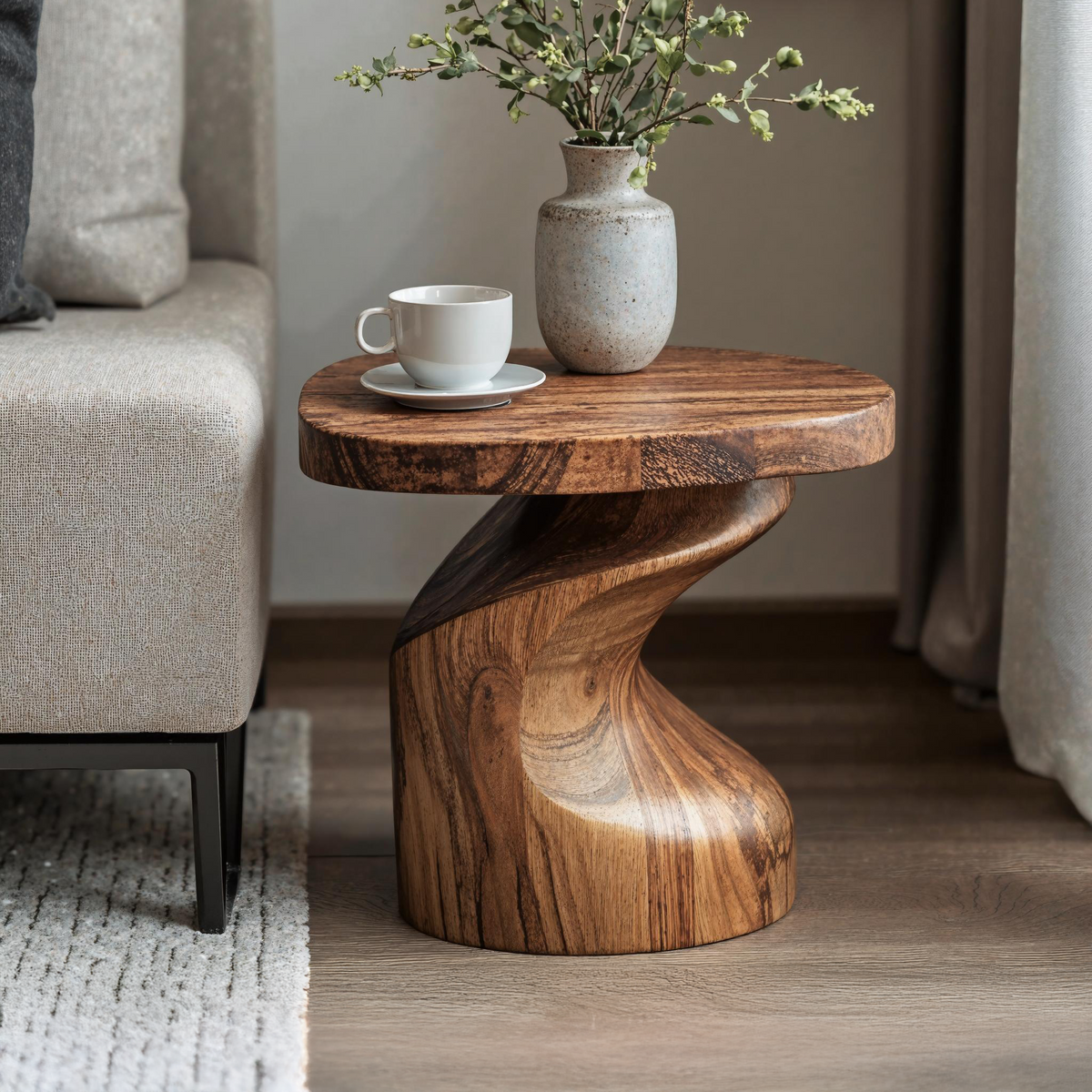 Handcrafted Natural Wood End Table with Oil and Wax Finish
