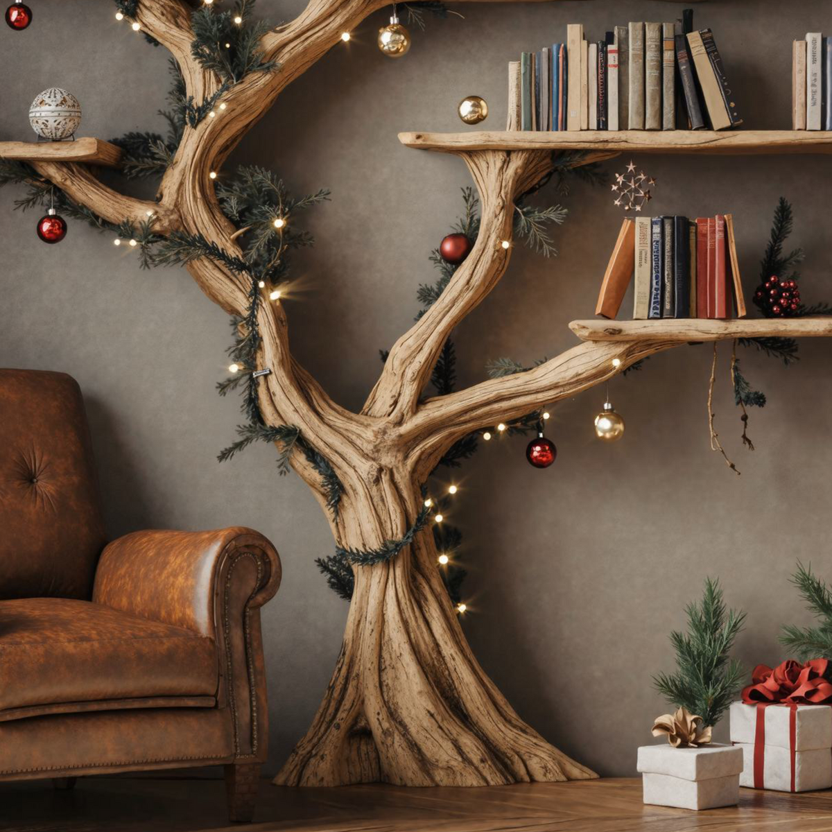 Driftwood-Style Tree Branch Floating Bookshelf, 70 x 70 Inch - view 3