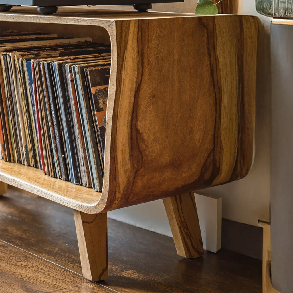 Solid Wood Record Player Stand with Open Vinyl Storage - view 4