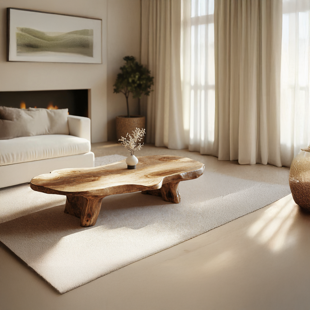 Handcrafted Natural Wood Coffee Table with Oil and Wax Finish - view 2