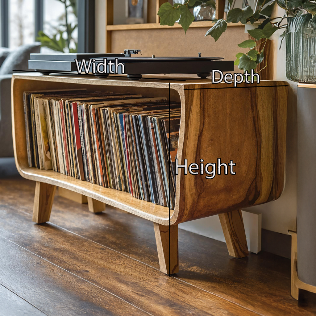 Solid Wood Record Player Stand with Open Vinyl Storage - view 5