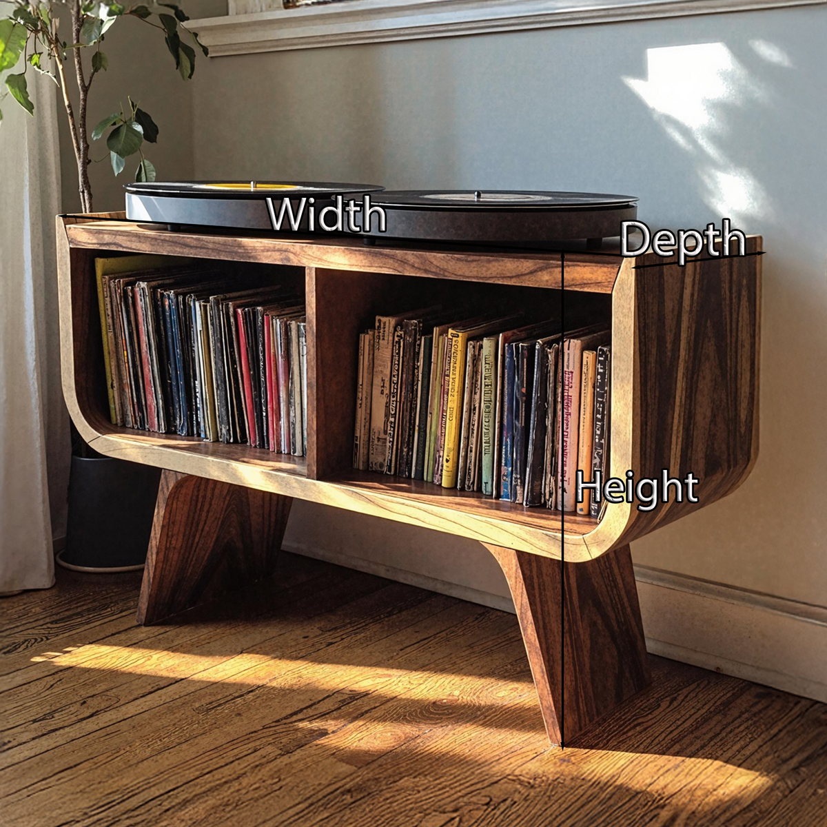 Minimalist Low Wood Record Player Stand for Living Room - view 5