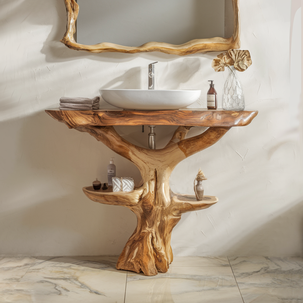 Reclaimed Wood Live Edge Bathroom Vanity in Farmhouse Style - view 2