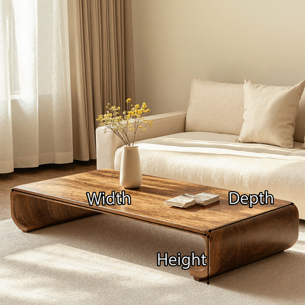 Minimalist Natural Wood Coffee Table with Low Profile Legs - view 6