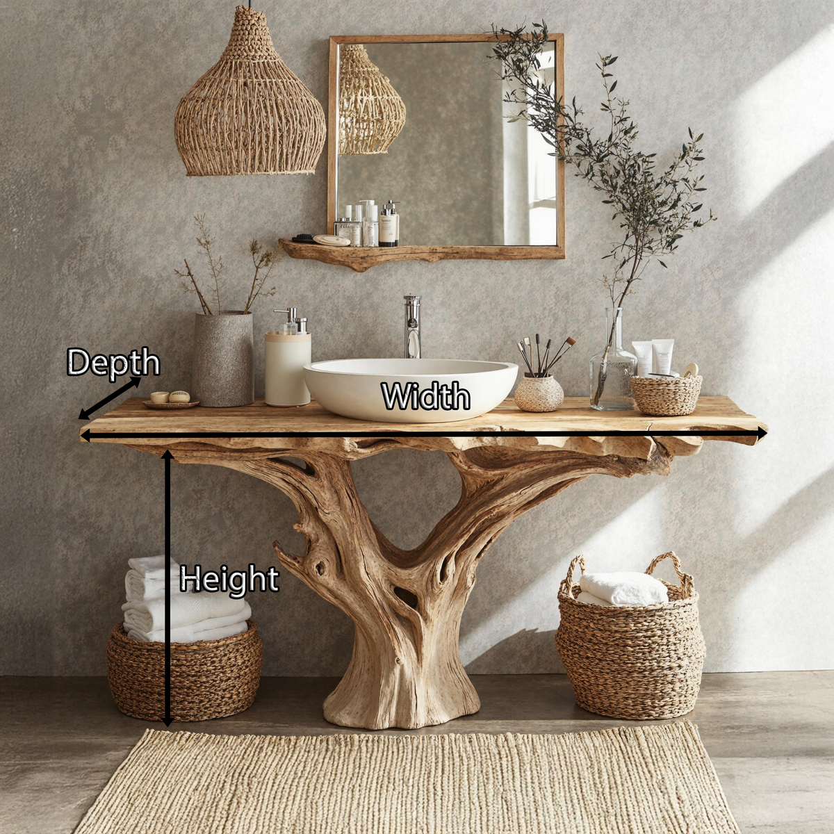 Farmhouse Live Edge Natural Wood Bathroom Vanity Shelf - view 5
