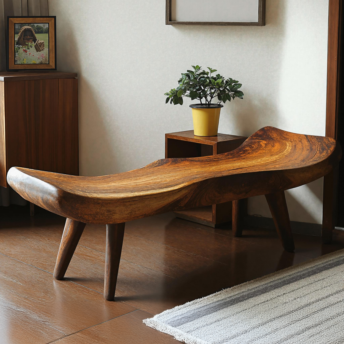 Reclaimed Tamarind Wood Rustic Bench with Simple Design
