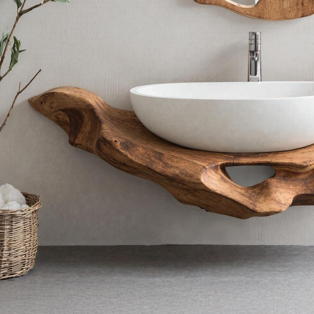 Low-Profile Live Edge Floating Vanity Shelf for Small Bathrooms - view 3