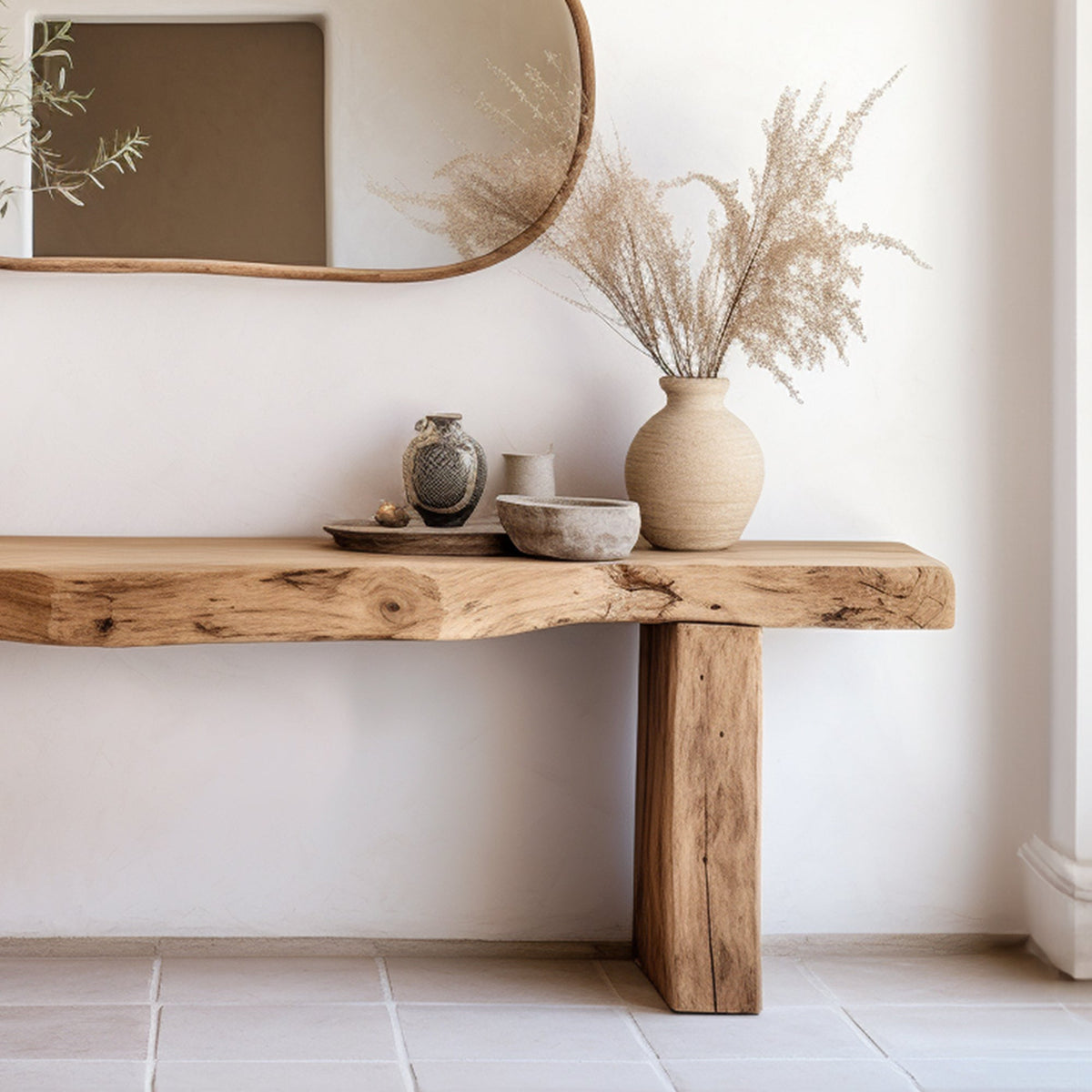 Live Edge Solid Wood Console Side Table in Modern Brown Finish - view 5