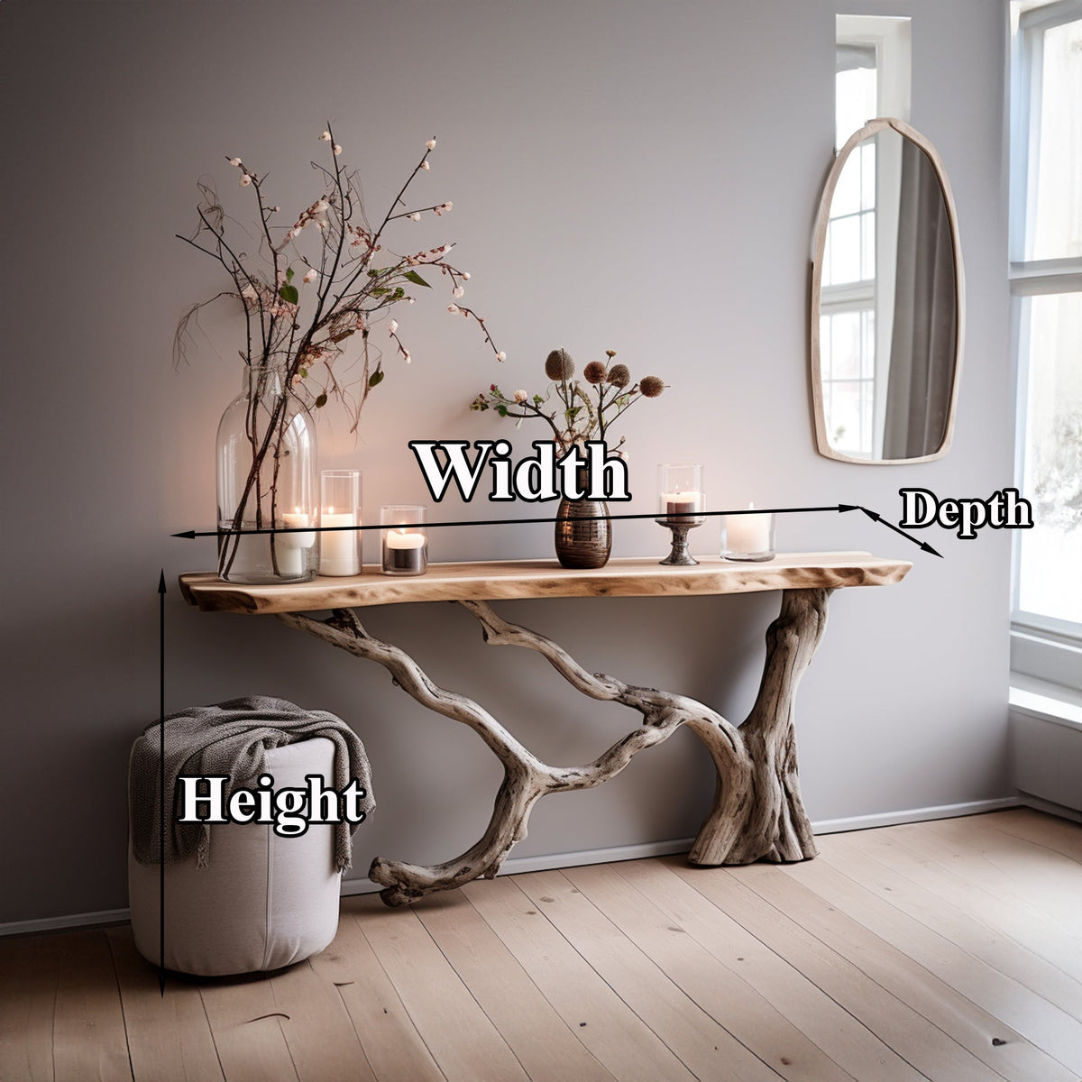 Live Edge Solid Wood Console Side Table with Floating Top - view 6