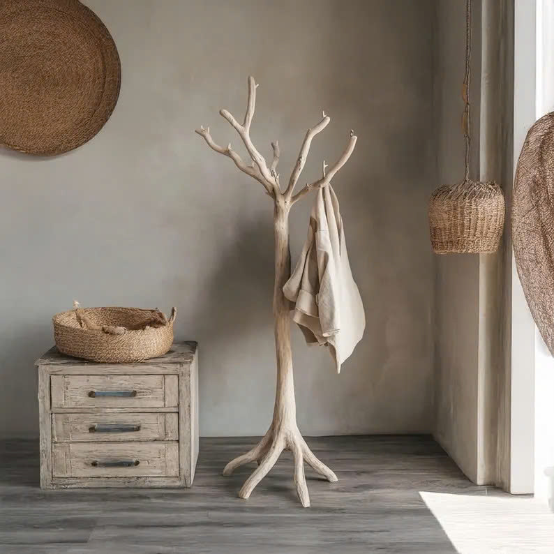 Driftwood Tree Branch Coat Rack with Natural Branch Hooks