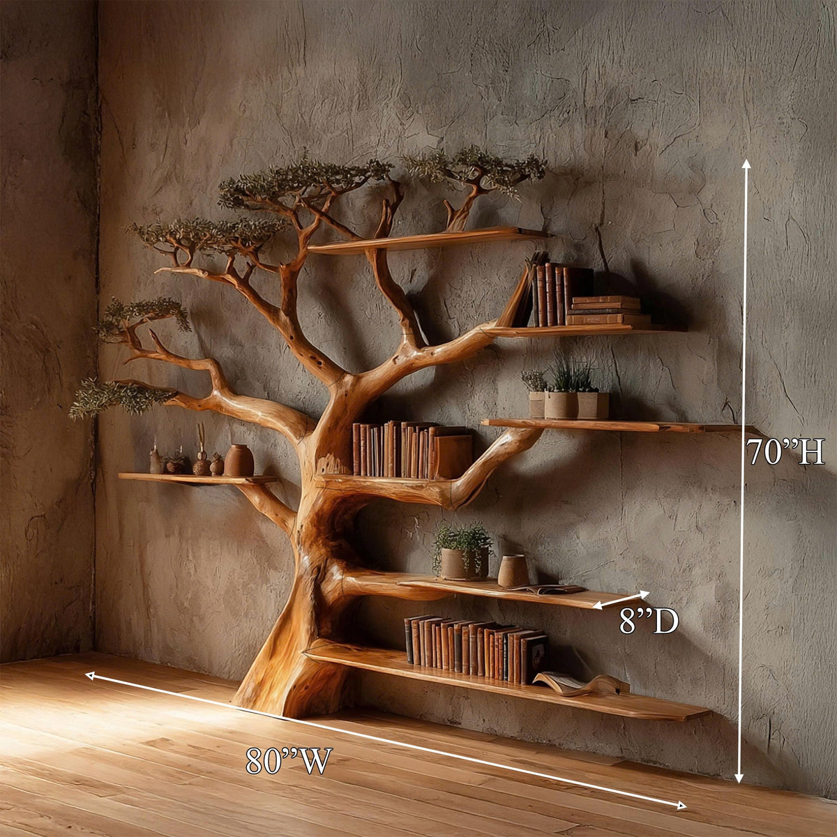 Rustic Tree Branch Bookshelf for Living Room and Library Walls - view 7