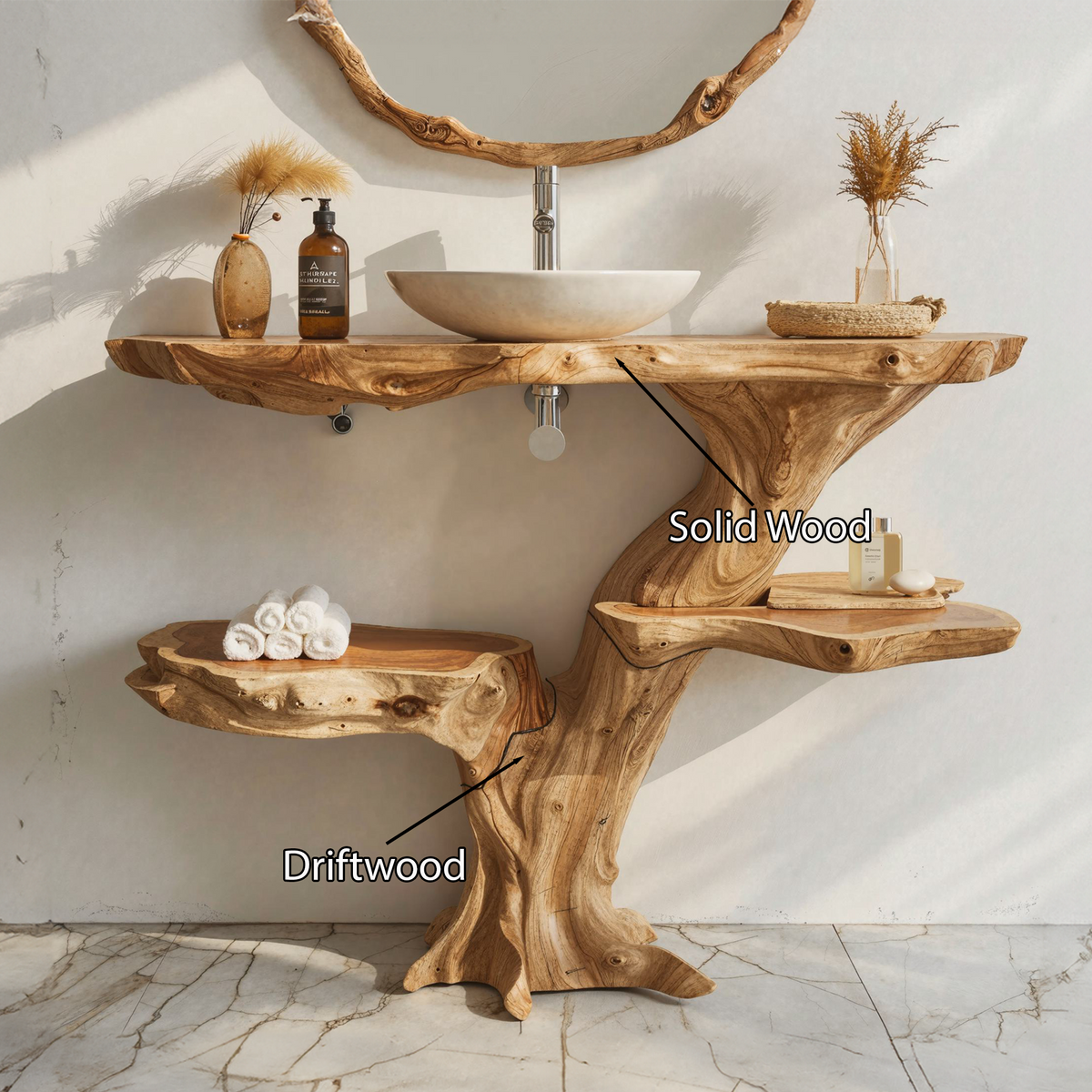 Live Edge Natural Wood Bathroom Vanity Countertop Shelf - view 4