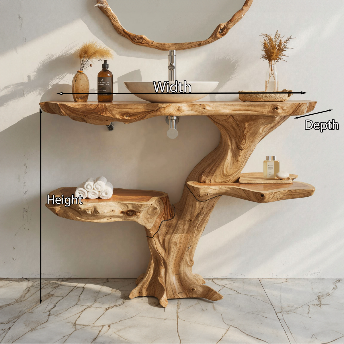 Live Edge Natural Wood Bathroom Vanity Countertop Shelf - view 5